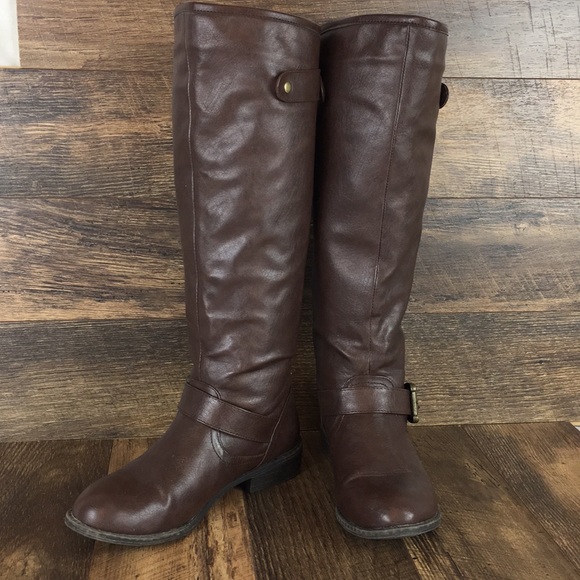 Cato Shoes - Cato Brown Tall Zip Up Buckle Boots Women’s Sz 9